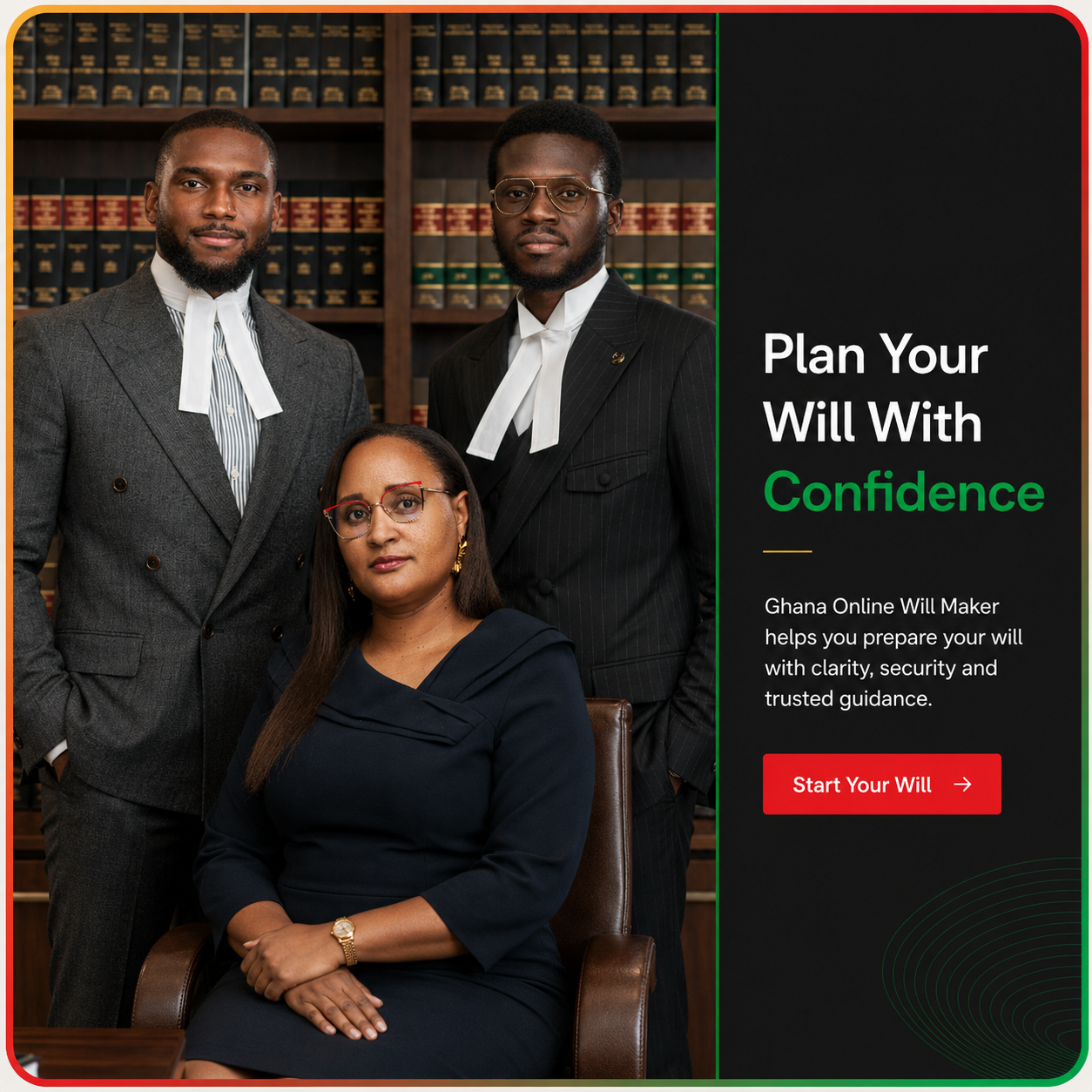 Three lawyers from Zoe, Akyea & Co. in their Accra chambers.